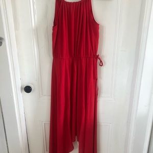 Express Red high neck asymmetrical midi dress - adjustable around waist and neck